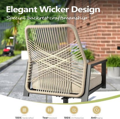 MIXPATIO 7 Pieces Outdoor Patio Dining Set, Wicker Patio Table and Chairs Set of 6, Swivel Wicker Chairs with 3.2" Cushion and 54" Round Table for Yard, Porch, Beige