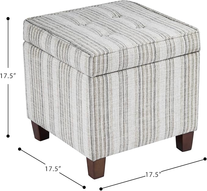 HomePop 18" Square Tufted Storage Ottoman - Gray Striped Pattern