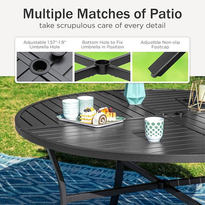 PHI VILLA 5 Pieces Outdoor Patio Dining Set with 4 Stackable Aluminum Dining Chairs & 1 Large Round Dining Table, Extra Wide Textilene Mesh Fabric Chair and 42" Metal Table for All Weather