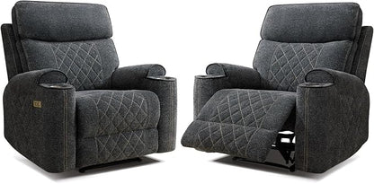 HAOMARKETS Electric Recliner Chair Set of 2, Soft Fabric Power Recliners with Metal Cup Holders, Single Overstuffed Heavy Duty Reclining Sofa Chairs for Living Room Bedroom, Dark Grey