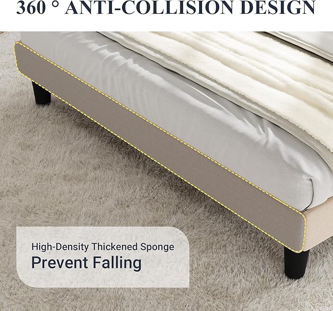 Allewie Queen Size Bed Frame with Button Tufted Wingback Headboard, Modern Upholstered Bed Frame with Solid Wooden Slats Support - No Box Spring Needed, Easy Assembly, Beige