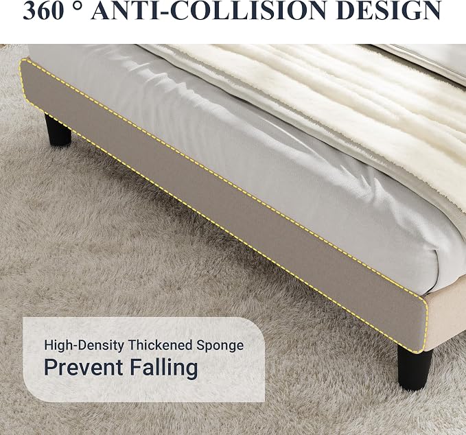 Allewie Full Size Bed Frame with Button Tufted Wingback Headboard, Modern Upholstered Bed Frame with Solid Wooden Slats Support - No Box Spring Needed, Easy Assembly, Beige