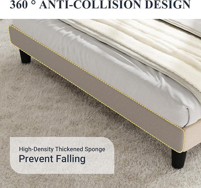 Allewie King Size Bed Frame with Button Tufted Wingback Headboard, Modern Upholstered Bed Frame with Solid Wooden Slats Support - No Box Spring Needed, Easy Assembly, Beige