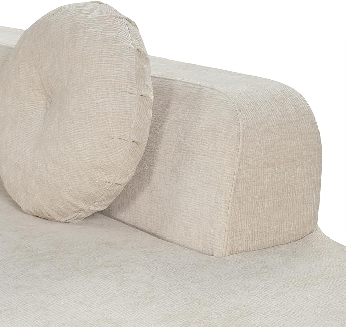 122'' Sectional Sofa,Extra Large Sofa with Soft Fabric Upholstery, Elegant Curved Design with Three Round Cushions, High-Resilience Foam for Ultimate Comfort,Sand