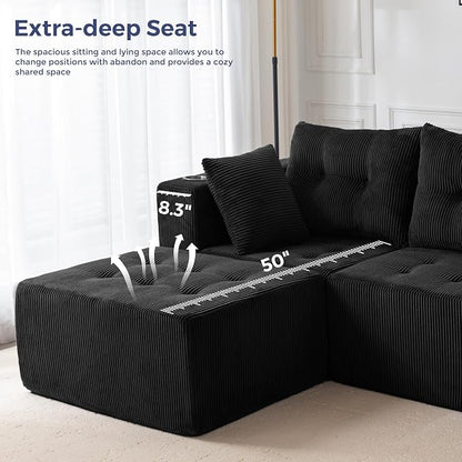 MAXYOYO Modular Sectional Sofa Couch, L Shaped Modern Cloud Couch with 1 Ottoman, Sofa in A Box, Tufted 4-Seat Boneless Chair for Living Room, No Assembly Required, Black