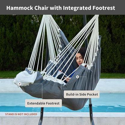 CHULIM Hanging Hammock Chair Swing MAX 500 lbs Outdoor Hanging Chair with Footrest Indoor Swing Chair with Portable Steel Spreader Bar and Hardware Kit for Bedroom Living Room Patio Porch - Dark Grey