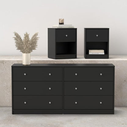 Tvilum Portland Black 3-Piece Bedroom Set - 6 Drawer Double Dresser and Nightstand Set of 2