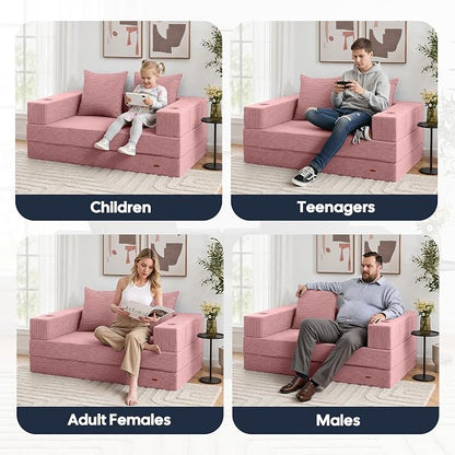 COMAX Futon Sofa Bed, Convertible Sofa Bed, Folding Boneless Couches | Boneless Couch for living room, 4‑in‑1 Fold Out Small Foldable Loveseat Floor Sleeper Mattress Lounge Space‑Saving, Pink