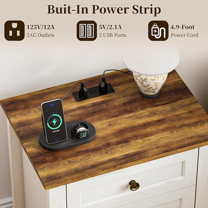 Farmhouse Dresser Nightstand Sets, 3-Piece Bedroom Furniture Set for Home | 6 Drawer Dresser Closet & 3 Drawer Nightstand Set of 2, Chest of Drawers for Bedroom, Living Room, Entryway, Antique White