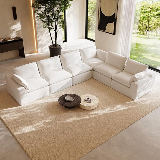Novilla 133.8" Modular Cloud Couch, Modern Sectional Sofa with Smarts Coil® Support, Chenille Fabric, Upholstered Couch for Living Room Apartments Bedroom, No Assembly, 6 Seater, White