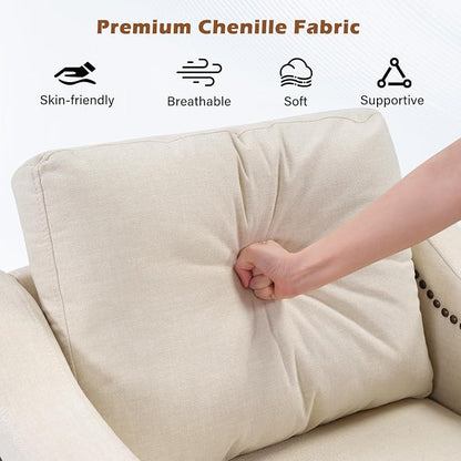 HAOMARKETS 2 Piece Fabric Sofa Set with Nailhead Trim, Included Fabric Accent Chair with Thicked Cushion, Upholstered Loveseat with Solid Wood Legs, Living Room Furniture Set,Beige