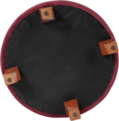 Homepop Home Decor | Upholstered Round Velvet Tufted Foot Rest Ottoman | Ottoman with Storage for Living Room & Bedroom | Decorative Home Furniture, Burgundy Small