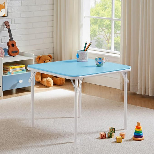 VECELO 24'' Kids Folding Activity Card Table, with Ultra Soft Padded Tabletop, 1 Piece, Blue & White