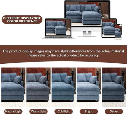 Ihanherry 111.4" L Shaped Cloud Sofa with Ottoman Modular Sectional Modern Couch, 4-Seat Chenille Deep Seat Sofa with Pillow for Living Room, Bedroom and Apartment, Blue
