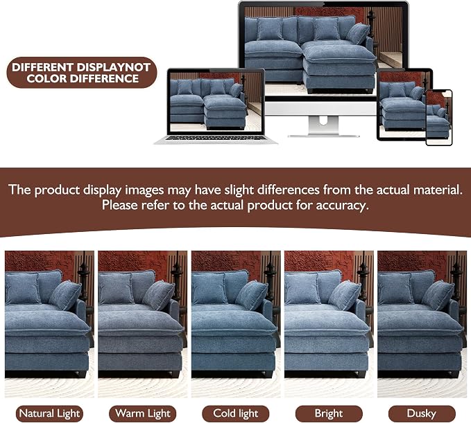 Ihanherry 111.4 Inch 3-Seater Cloud Sofa, Modular Sectional Couch, Modern Deep Seat Sofa for Living Room, Comfy Double Layer Upholstered Seat Cushion, Breathable Chenille Fabric, Blue
