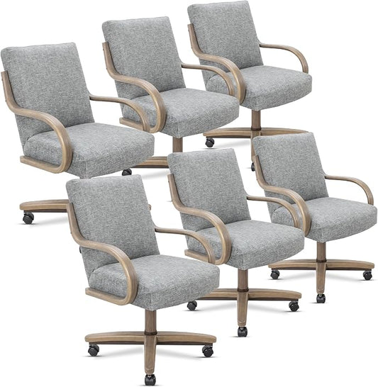 Chromcraft Douglas Hazelwood Shade Swivel Dining Chairs with Casters, Set of 6 – Luxury Upholstered Kitchen & Dining Room Chairs with Arms, Ergonomic Tilt & Swivel Comfort - D9570