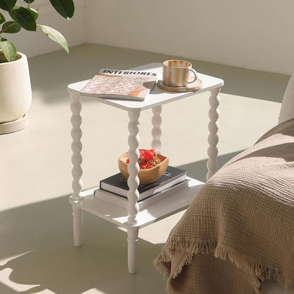 Fultyle White End Table, Small Side Table with Storage Shelf, 2-Tier Modern Night Stand for Bedroom, Living Room, Small Spaces (White)