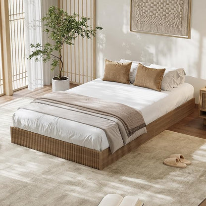 Garvee Twin Bed Frame, Wood Platform Bed with Fluted Design, Low Profile BedFrame, Minimalist Bed Base with Noise-Free, Easy Assembly, No Box Spring Needed, Walnut
