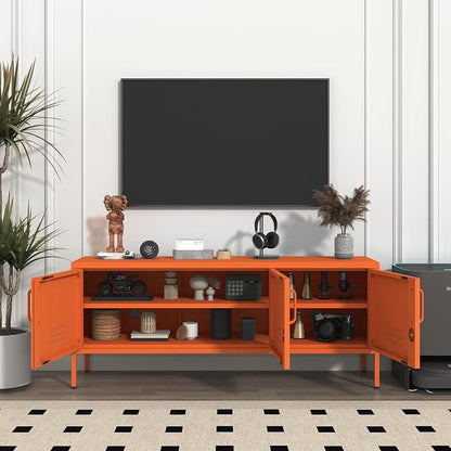 Metal Storage Cabinet-22 Tall Steel TV Stand Cabinets with Lockable Doors and Adjustable Shelves Orange Living Room Locker Organizer for Home Office Bedroom Size：22" H X 47.3" W X 13.8" D