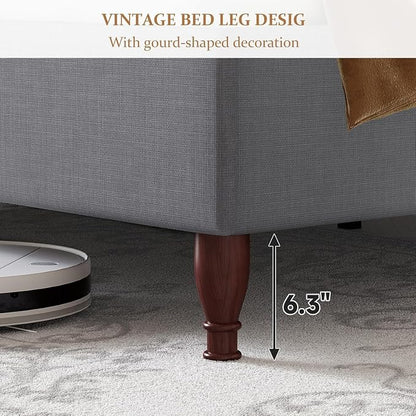 koorlian King Size Bed Frame Upholstered Platform Bed with 51" Tall Headboard Wingback, Soft Fabric, Retro Simple Style Platform Bed No Box Spring Needed, Easy Assembly, Grey