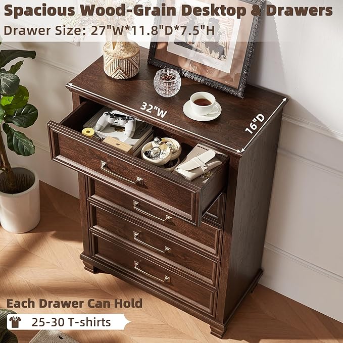 SAVOR LIFE Farmhouse Bedroom Dresser and Nightstand Sets 4 Piece, 5/6 Drawer Dresser & 2 Drawer Nightstand Set for Home, Bedroom, Hallway, Walnut