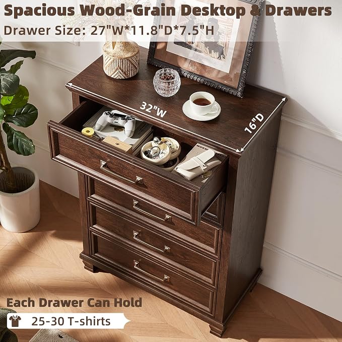 SAVOR LIFE Farmhouse Dresser and Nightstand Sets 2 Piece, 5 Drawer Dresser & 2 Drawer Nightstand Set, Rustic Wood Bedroom Furniture Set for Home, Bedroom, Hallway, Walnut