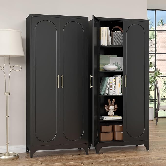 SteeLoong Kitchen Pantry Cabinet,75 Inch Black Metal Storage Cabinet with Door and Adjustable, Tall Pantry Cabinets for Kitchen Storage,Cupboard for Living Room,Dining Room and Bathroom