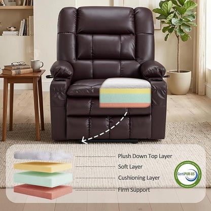 MCombo Dual Motor Power Lift Recliner Chair for Elderly, Lay Flat Lift Chair with Heat and Massage, Oversized Lift Recliner for Big and Tall, Faux Leather R7891 (Dark Brown, Large-Wide)