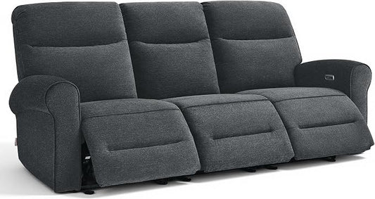MCombo 87.8" Wall Hugger Power Reclining Sofa, 3-Seat Triple Recliner Couch with USB Ports, Rolled Arm Space Saving Recliner Sofa for Living Rooms Apartments RV, Fabric PR635M5 (Dark Grey)