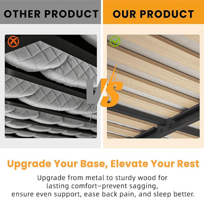 VIPSHOW 2 Inch Wood Slat Twin XL Box Spring with Round Corners - 3000 lbs Capacity, Low Profile Bed Slat Replacement Bunkie Board with Metal Frame, Noise-Free, Easy Assemble, Black