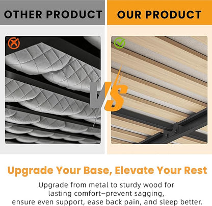 VIPSHOW 2 Inch Wood Slat Full Box Spring with Round Corners - 3000 lbs Capacity, Low Profile Bed Slat Replacement Bunkie Board with Metal Frame, Noise-Free, Easy Assemble, Black