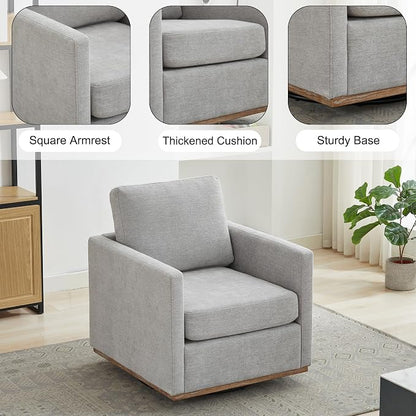 Swivel Accent Chair, 360 Degree Square Swivel Chair for Living Room, Mid Century Modern Upholstered Accent Barrel Chair,Comfy Sofa Armchairs for Bedroom,Nursery,Chenille, Grey