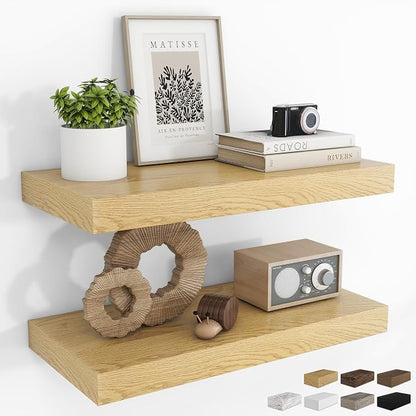 RICHFOCUS 20Inch Floating Shelves for Wall 2 Pack Shelves for Plant|Bedroom|Kitchen|Bathroom Rustic Wood Wall Mounted Shelf with Invisible Brackets for Books|Storage|Decor, Rustic White