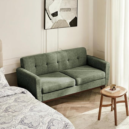 Kingfun 65.2" W Loveseat Sofa, Mid Century Modern Decor Love Seat Couches for Living Room, Button Tufted Upholstered Furniture, Solid & Easy to Install Small Couch for Bedroom Office Apartment, Green