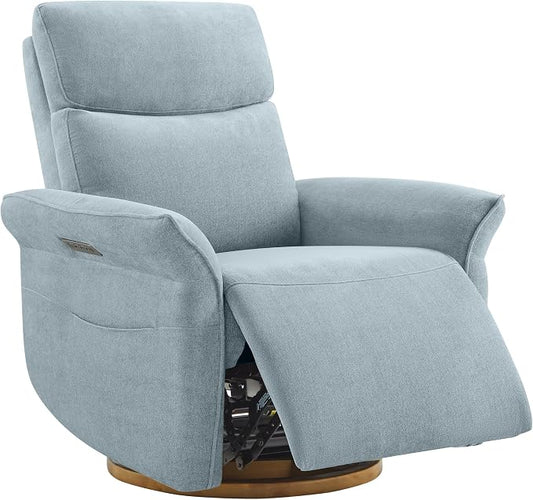 CHITA Power Recliner Chair, Electric Triple-Motor Swivel Glider Nursery Rocking Chair with Adjustable Power Headrest and Lumbar Support, GREENGARD Gold Certified, Solid Wood Base, Baby Blue