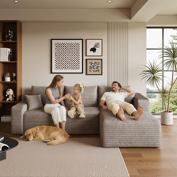 AUGOP 96" Sectional Couches for Living Room Modern Modular Sofa with L-Shape Couchs Upholstered Boneless Couch Deep Seat Sectional Couch with Chaise (Camel, 96" Right Facing Chaise+2Seaters)