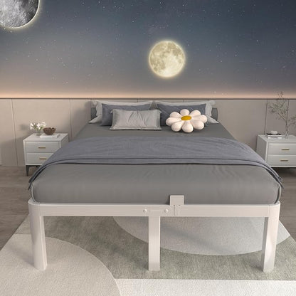 ITIMIDI 14 Inch White Queen Bed Frame with Round Corner Legs, Metal White Queen Platform Bed Frames, Storage Space, No Box Spring Needed, Heavy Duty Steel Support 3500 LBS, Noiseless, Easy Assembly