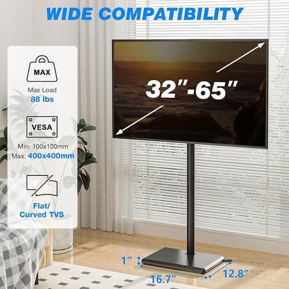 Rfiver Swivel Floor TV Stand with Mount for 32-65 inch TVs up to 88 lbs, Height Adjustable Tall TV Stand with Wood Base, Saving Space Design for Bedroom, Living Room and Corner, Max VESA 400x400mm