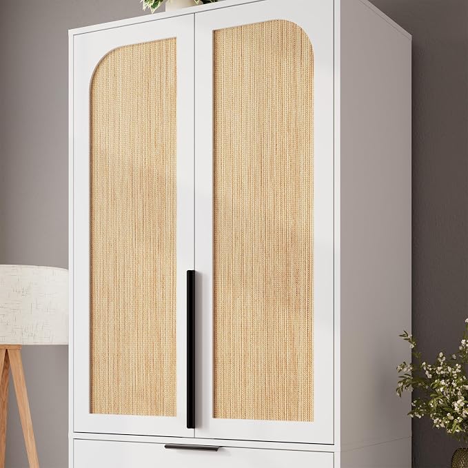 Garvee 70" Wardrobe Armoire Wooden Closet with 2 Doors and 3 Drawers, Bedroom Armoire with Hanging Rod Shelf, Large Capacity Storage Wardrobe Armoire, Freestanding Wooden Closet Storage Cabinet