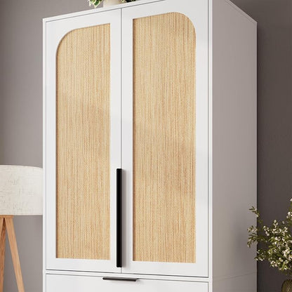 Garvee 70" Wardrobe Armoire Wooden Closet with 2 Doors and 3 Drawers, Bedroom Armoire with Hanging Rod Shelf, Large Capacity Storage Wardrobe Armoire, Freestanding Wooden Closet Storage Cabinet