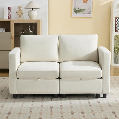 WUTUTUEE 58'' Modular Sectional Loveseat Sofa, Modern Love Seat 2 Seater Sofa Couch with Storage, Chenille Modular Sectional Couch for Living Room, Bedroom, Office, Small Apartment, Beige