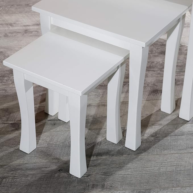 DTY Indoor Living 3-Piece Nesting Tables - Wooden Table Set of 3 for Living Room - Stackable Tables with Sleek White Finish for Stylish and Space-Saving Home Furniture