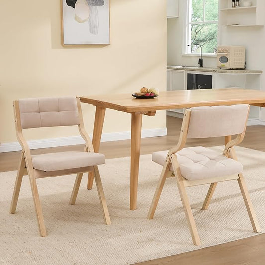 Folding Dining Chairs with Cushion Set of 6,Padded Foldable Dining Chairs,Portable Wooden Folding Chairs with Seat for Dining Rooms Kitchen Wedding Party Indoor Linen Khaki
