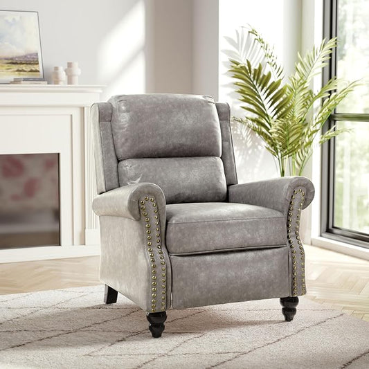 Faux Leather Recliner Chair, Modern Pushback Armchair with Adjustable Backrest & Footrest for Bedroom, Living Room
