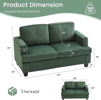 YOUDENOVA 2 Piece Set Comfy Sofa Couch, 3 Seater & Loveseat Sofa with Deep Seats, Modern Sleeper Couch for Living Room, Green Corduroy