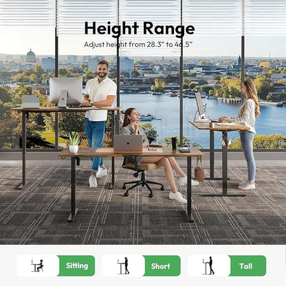 Large Electric Standing Desk,63x28 Inches Adjustable Height Stand up Desk, Sit Stand Home Office Desk, 3 Preset Heights,Equipped with Hooks,Ergonomic Computer Desk Workstation，Brown