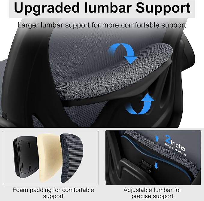 Drafting Chair Tall Office Chair with Flip-up Armrests, Adjustable Height, Enhanced Lumbar Support Ergonomic Rolling Stool, Back Support, Adjustable Foot Rest Ring for Standing Desk Dark Gray
