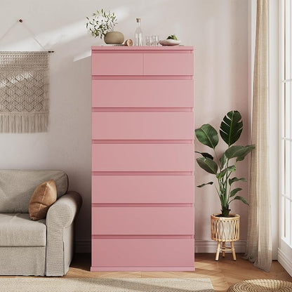 Jocoevol Pink Tall 8 Drawer Dresser for Bedroom,Dressers & Chests of Drawers with Jewelry Storage,Wood Storage Dresser with Deep Drawers for Living Room Hallway Entryway(55.3" L*23.6" W*15.7")