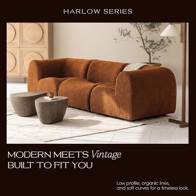 110" 3-Seater Modular Sectional Sofa, Sherpa Cloud Couch with Deep Seat Comfort, Boneless Curved Sofas with High-Density Foam Strong Support, Modern Cozy Sofa for Living Room – No Assembly, Brown