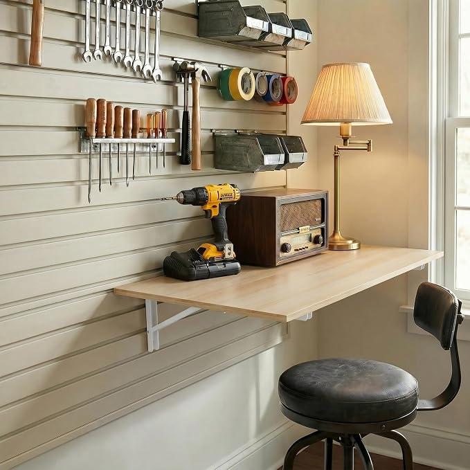 GOYLSER Fold Wall Mounted Table Folding Worktable, Addition to Garage/Home Office/Laundry Room/Home Bar/Kitchen & Dining Room